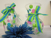 Clear Glass Vase Hand Painted Smaller Happy Dots Hot Pink, Aqua, Lime Green With Aqua Lime Green Bow One of a Kind Unique Home Decor Gift - JAMsCraftCloset