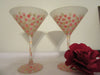Martini Glasses Wedding Toasting Frosted  Red Pink Hues and Gold  HAPPY DOTS Design Set of TWO - JAMsCraftCloset