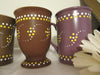 Mugs Cups Hand Painted Dotted Dark Green Pale Rust Tan Brown or Purple With Yellow White Dot Flowers - JAMsCraftCloset