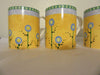 Mugs Cups Coffee Tea Hand Painted Corning Ware HAPPY FLOWER   SET of 4  Yellow Blue Green - JAMsCraftCloset