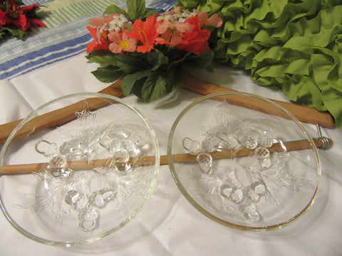 Serving Dish Small Round Clear Glass Vintage Two to Choose From One has Gold Trim on the Rim With Leaves and Acorns as Embellishments Gift - JAMsCraftCloset