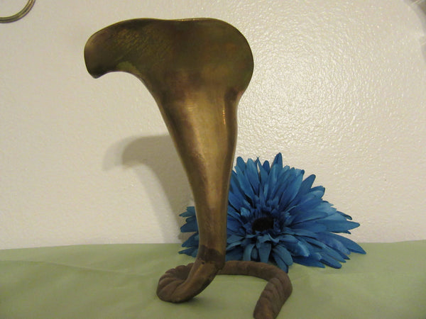 Candle Holder Calla Lily Shaped Tapered Primitive Art Deco Looks Handmade Solid Heavy Brass - JAMsCraftCloset