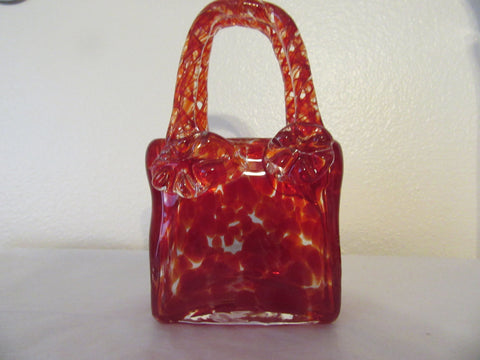 Basket Red Glass Handmade SMALL Vintage Two Handled Handmade - JAMsCraftCloset